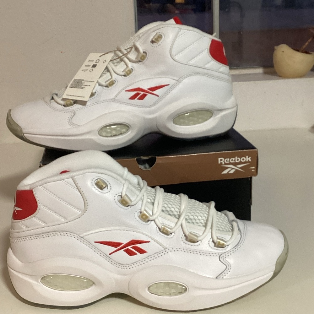Reebok Question MID White and Red High-Top Sneakers
